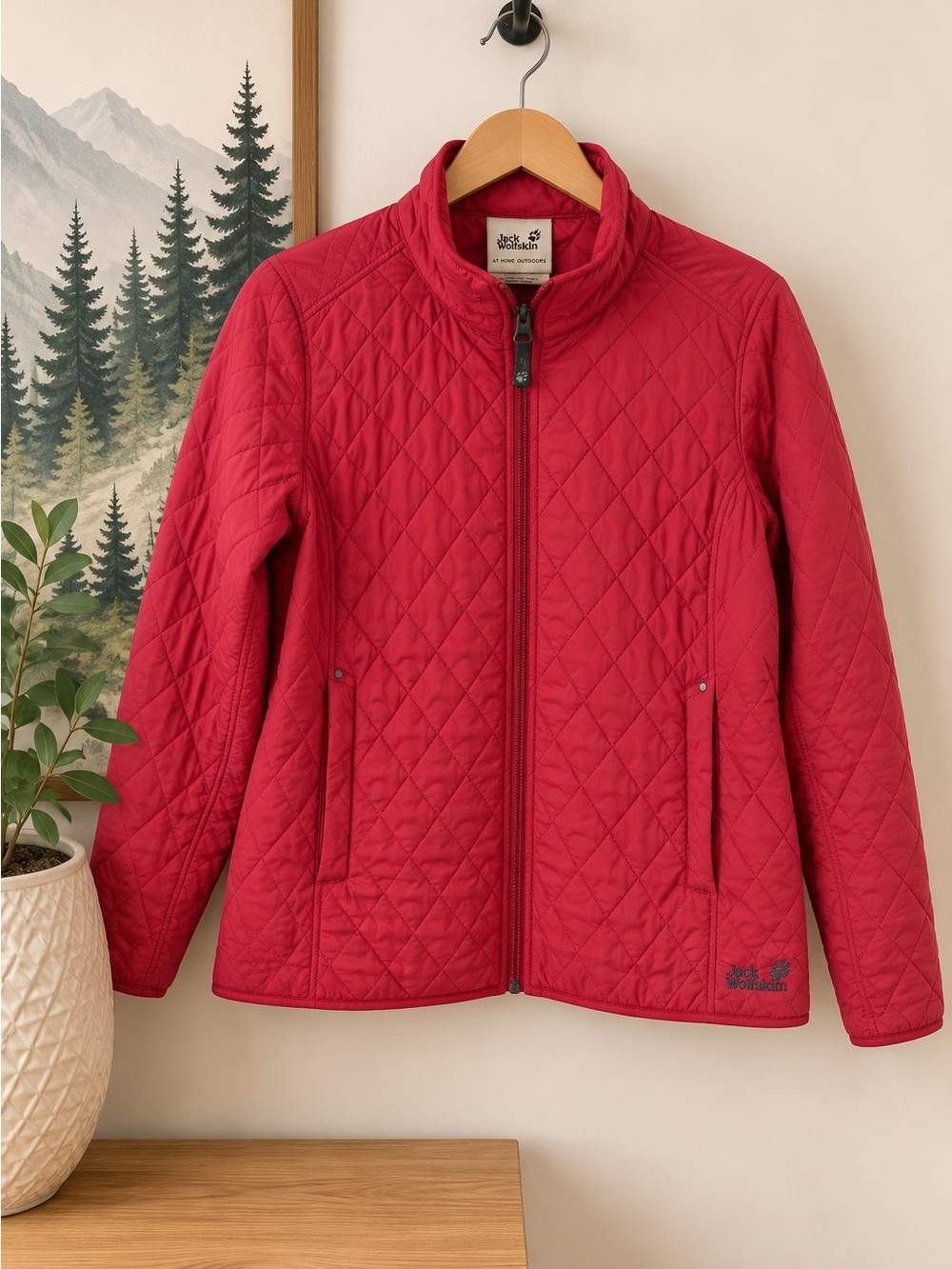 Red Diamond Quilted Puffer Jacket